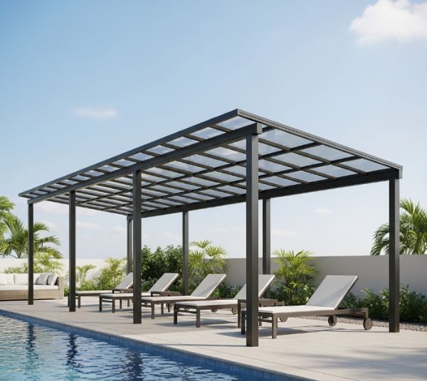 Thiết kế mái che ghế tắm nắng resort chuẩn kiến trúc sang trọng và tối giản